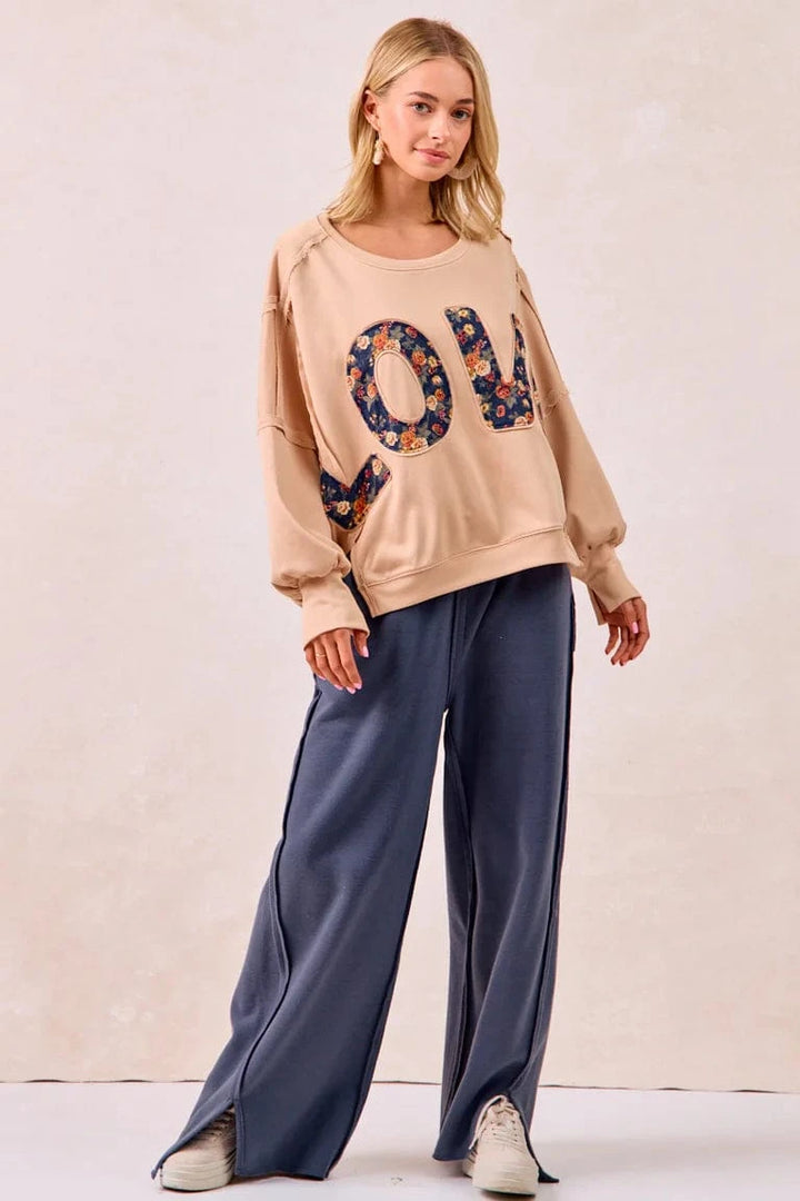 LOVE Floral Patchwork Letters French Terry Sweatshirt