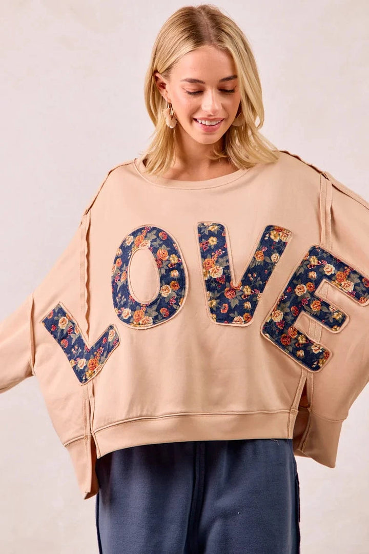 LOVE Floral Patchwork Letters French Terry Sweatshirt