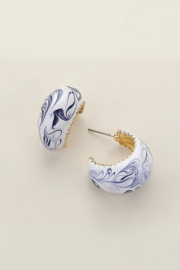 Marbled Swirl Ceramic Open Tapered Hoop Earrings