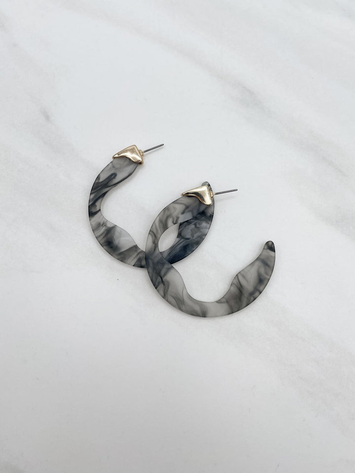 Matte Resin Wavy Edge Hoops with Gold Detail