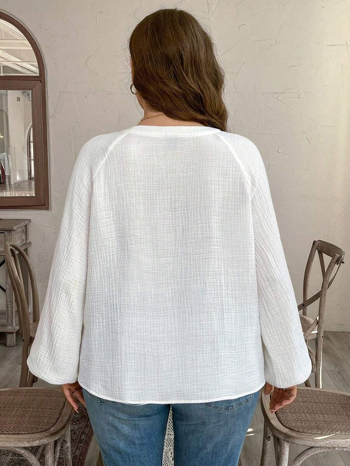 Mediterranean Style Paisley Embroidered Split Neck Long Sleeve Lightweight Gauze Blouse