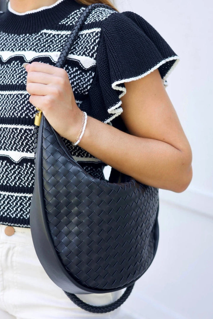 Medium Braided Vegan Leather Crescent Bag with Braided Handbag and Crossbody Straps