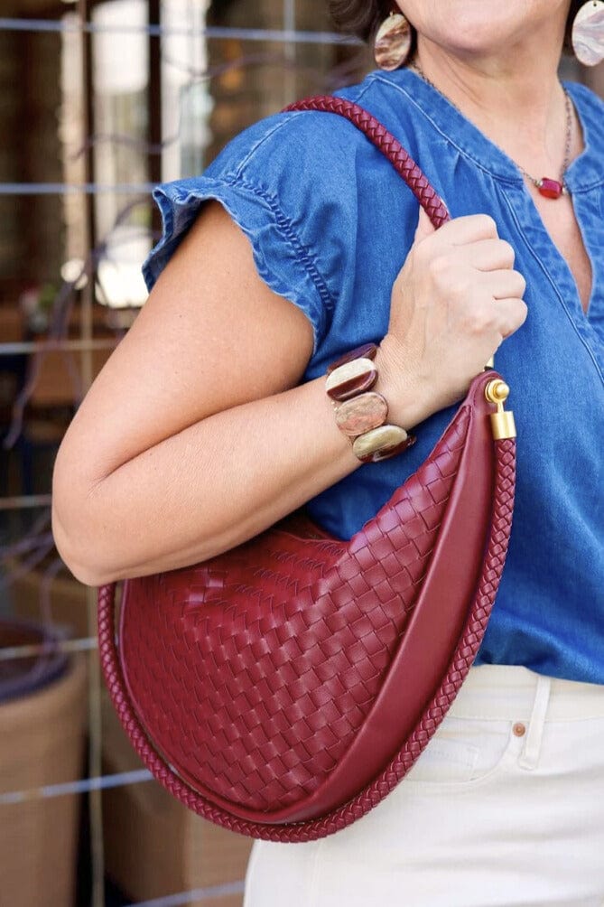 Medium Braided Vegan Leather Crescent Bag with Braided Handbag and Crossbody Straps