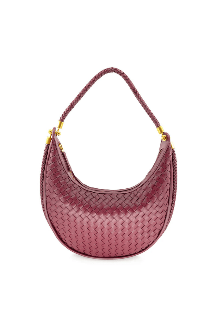 Medium Braided Vegan Leather Crescent Bag with Braided Handbag and Crossbody Straps