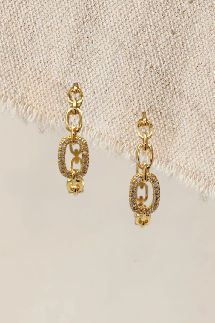 Medium Chain Link Hoop Earrings with CZ Studded Accent Large Chain Link