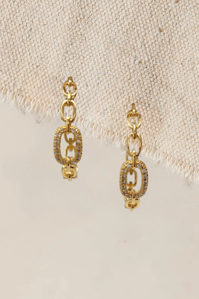 Medium Chain Link Hoop Earrings with CZ Studded Accent Large Chain Link