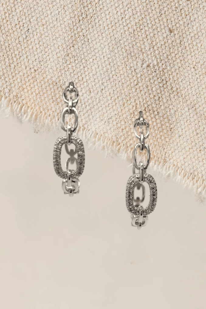 Medium Chain Link Hoop Earrings with CZ Studded Accent Large Chain Link
