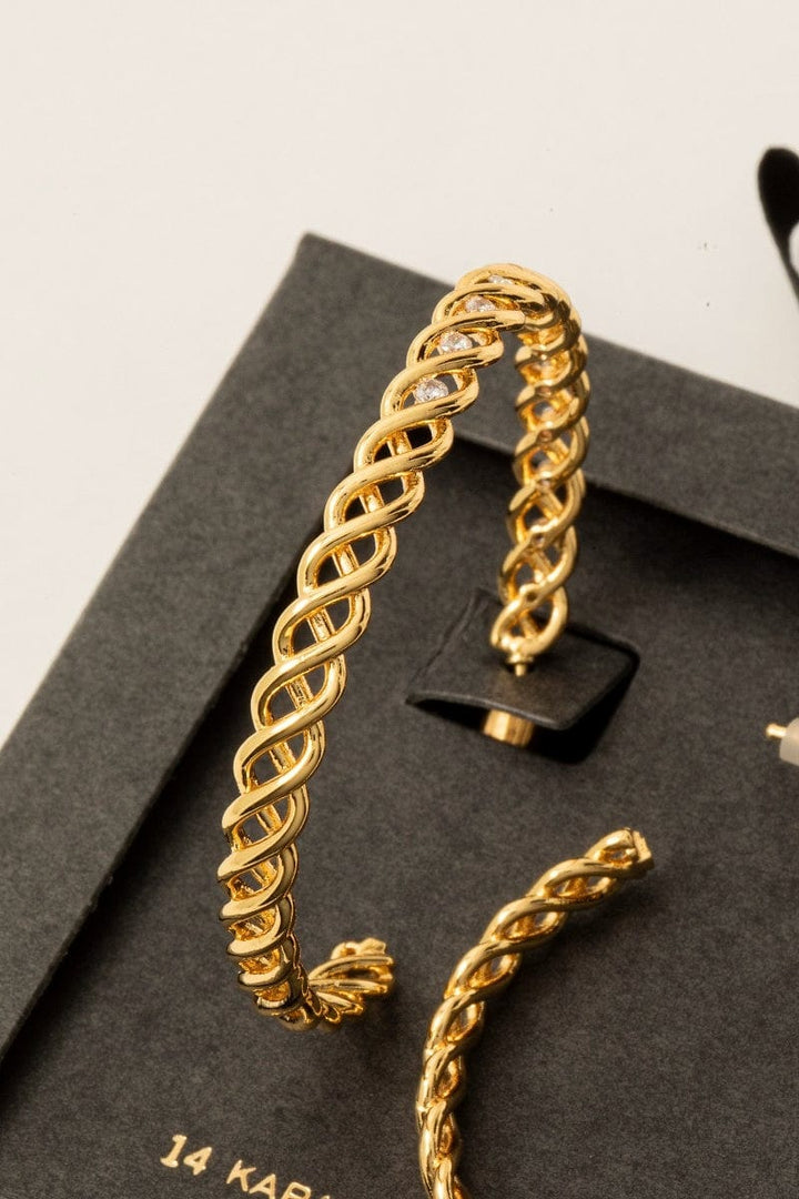 Medium Half CZ Studded Braid Twist Hoop Earrings
