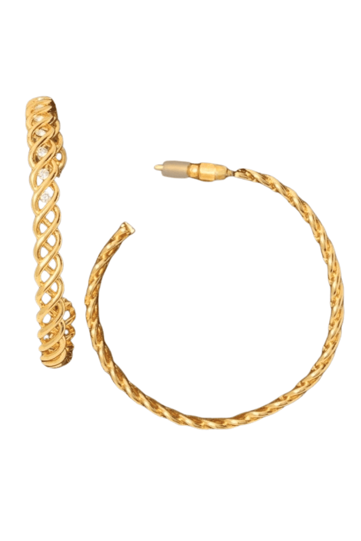 Medium Half CZ Studded Braid Twist Hoop Earrings