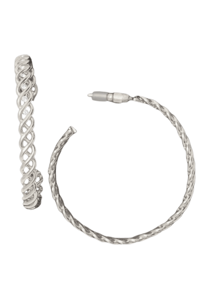Medium Half CZ Studded Braid Twist Hoop Earrings