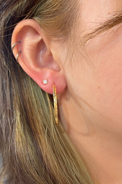 Medium Lever Back Subtle Geometric Etched Hoop Earrings