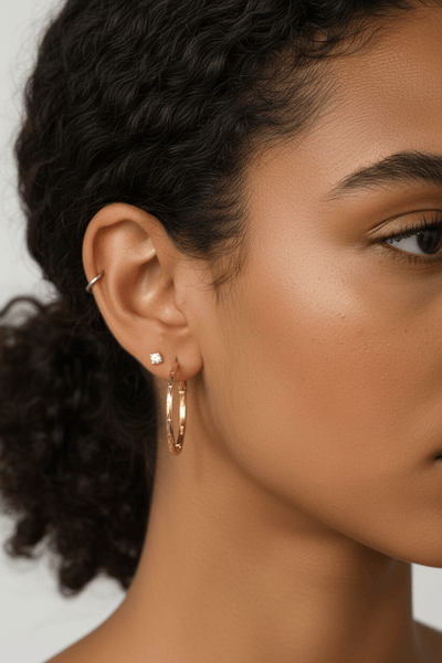 Medium Lever Back Subtle Geometric Etched Hoop Earrings
