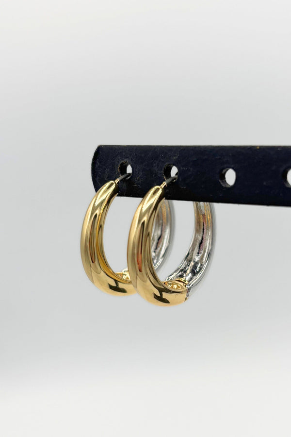 Medium Size Half and Half Metal Tone Clasp Hoop Earrings