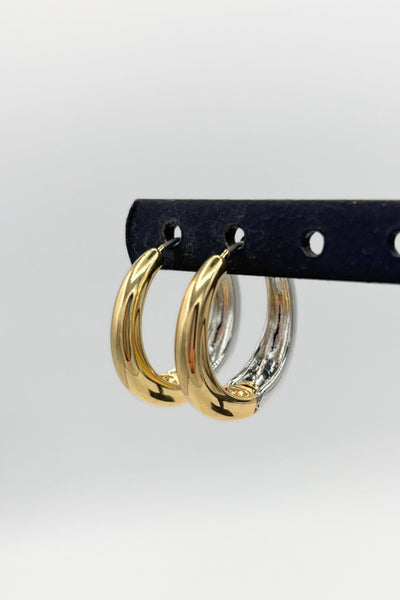 Medium Size Half and Half Metal Tone Clasp Hoop Earrings