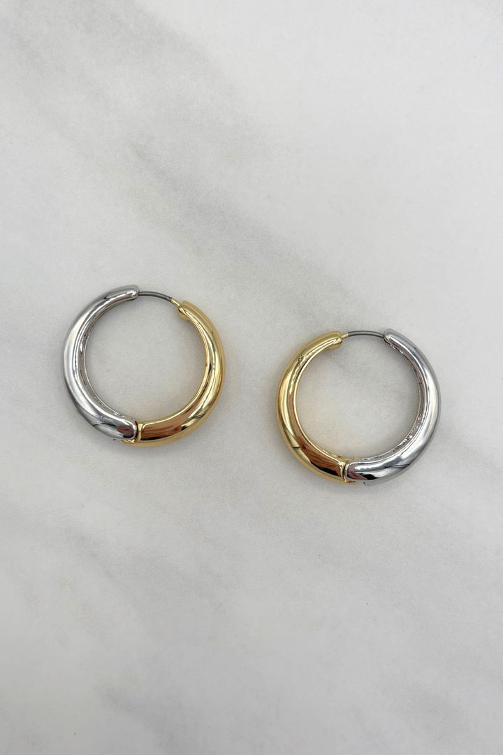 Medium Size Half and Half Metal Tone Clasp Hoop Earrings