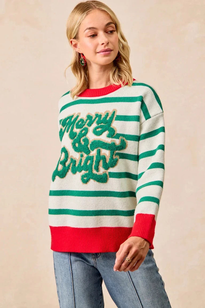Merry & Bright Striped Holiday Sweater Top