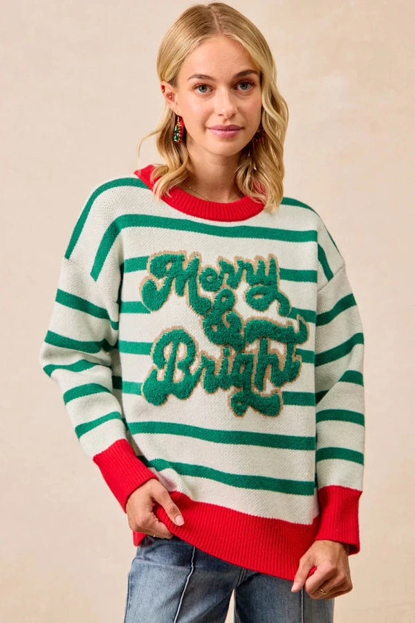 Merry & Bright Striped Holiday Sweater Top