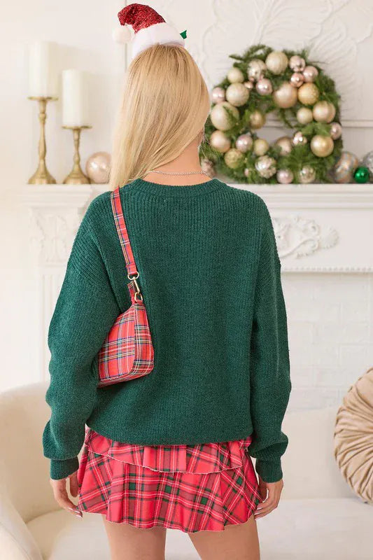 Merry Cursive Script Candy Cane Graphic Christmas Sweater