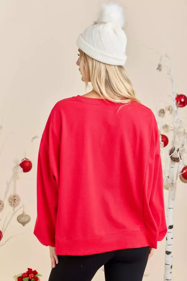 Merry Patchwork Lettering Christmas Pullover Sweatshirt