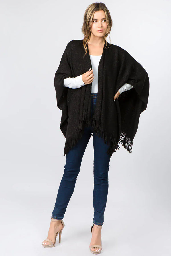 Metallic Knit Cardigan with High Low Tassel Hems