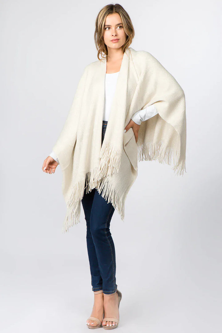 Metallic Knit Cardigan with High Low Tassel Hems