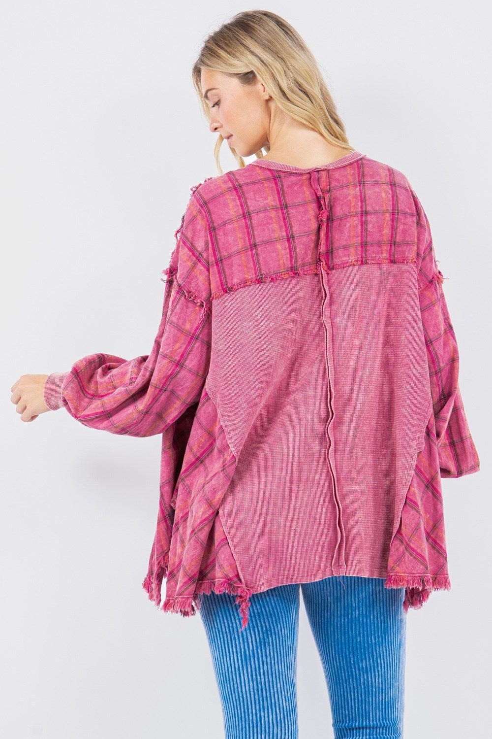 Mineral Wash Pullover with Plaid Flannel