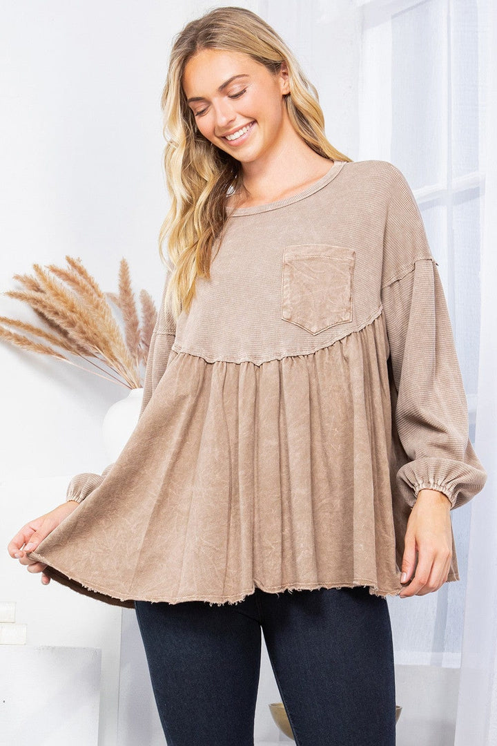 Mineral Washed Babydoll top with Pocket