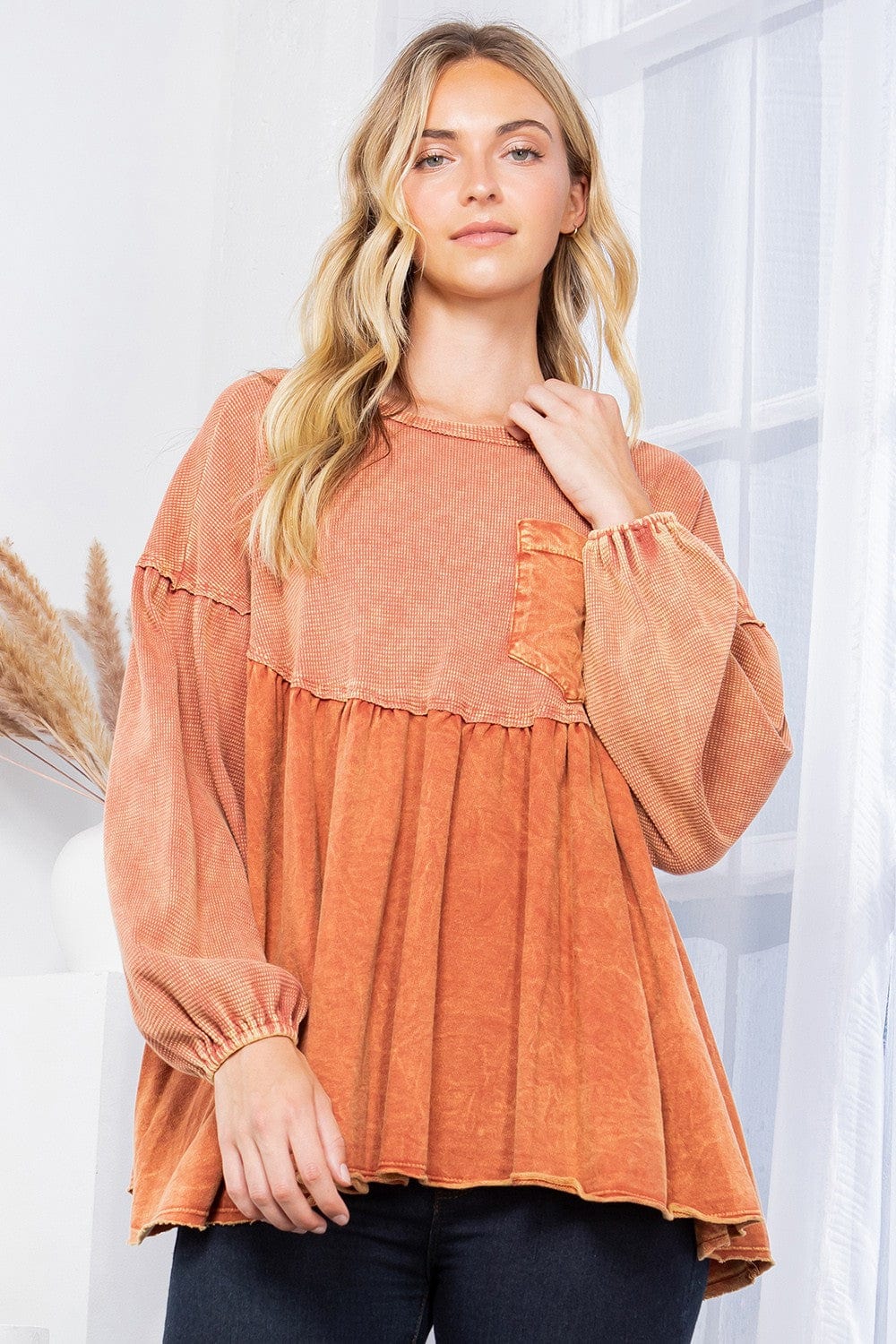 Mineral Washed Babydoll top with Pocket