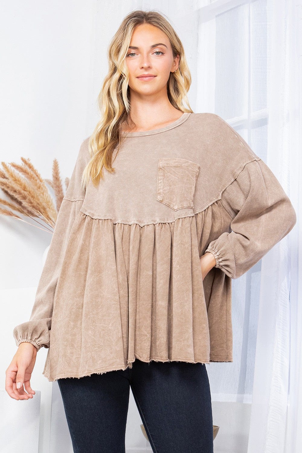 Mineral Washed Babydoll top with Pocket