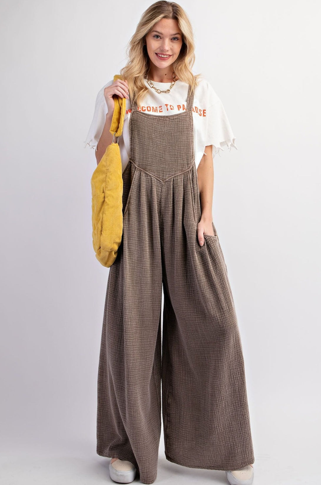 Mineral Washed Cotton Gauze Palazzo Jumpsuit