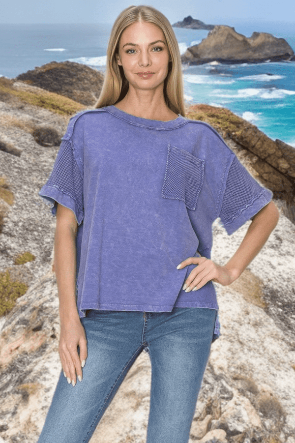 Mineral Washed Mesh Pocket and Sleeve Top