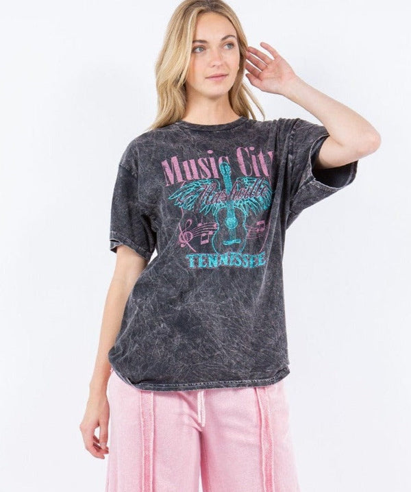 Mineral Washed Music City Nashville Graphic Tee