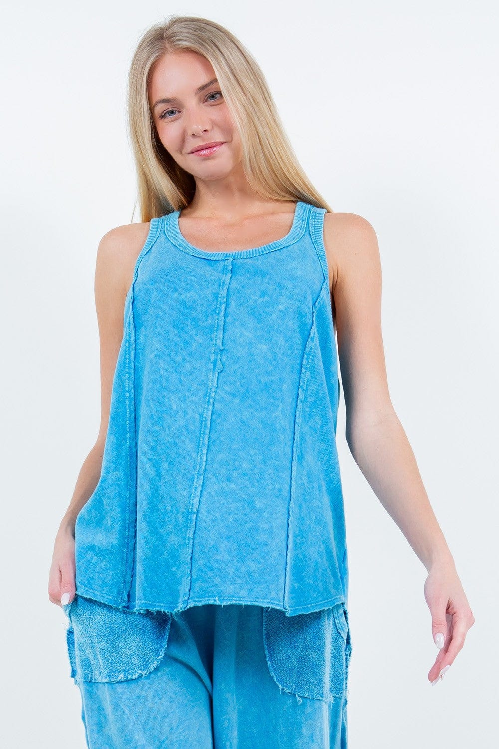 Mineral Washed Racer-Back Sleeveless Tank Top