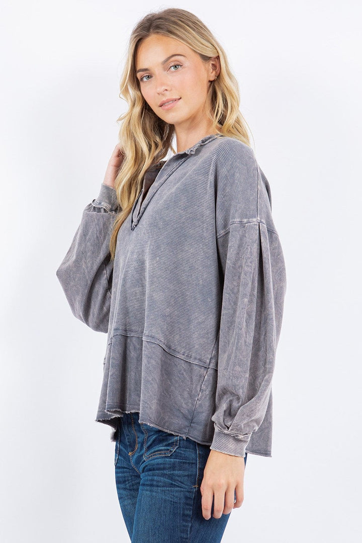 Mineral Washed V Neck Top