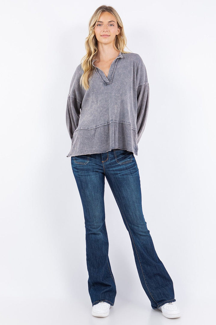 Mineral Washed V Neck Top