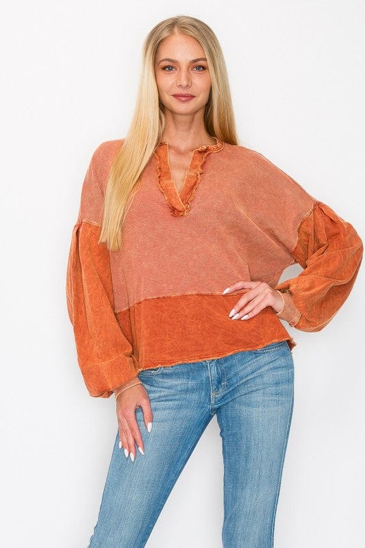 Mineral Washed V Neck Top