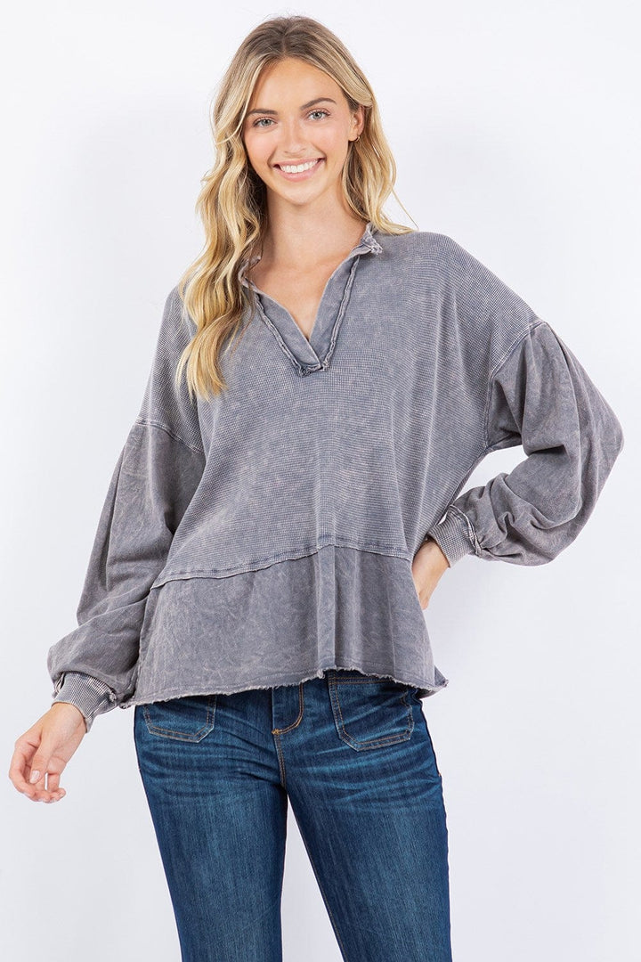 Mineral Washed V Neck Top