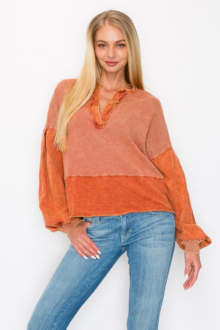 Mineral Washed V Neck Top