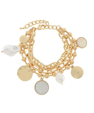 Multi Chain Type Tri-Layer Disk Charm Bracelet