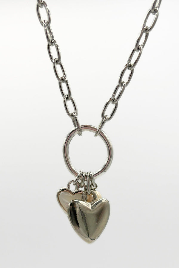 Multi Heart Charm Freshwater Pearl Accented Necklace