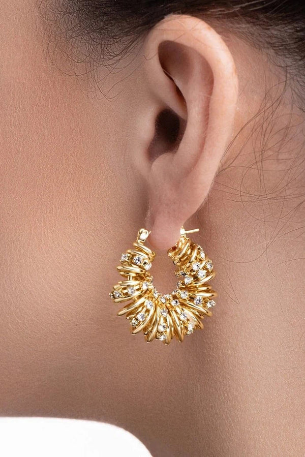 Multi Size Wire Wrapped Clasp Hoop Earrings with Crystal Accents