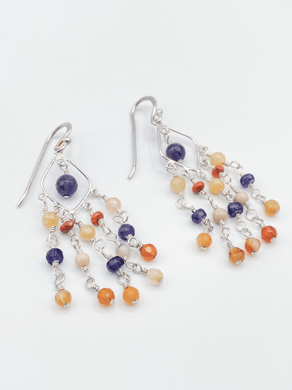 Multi Stone Sterling Silver Chandelier Earrings