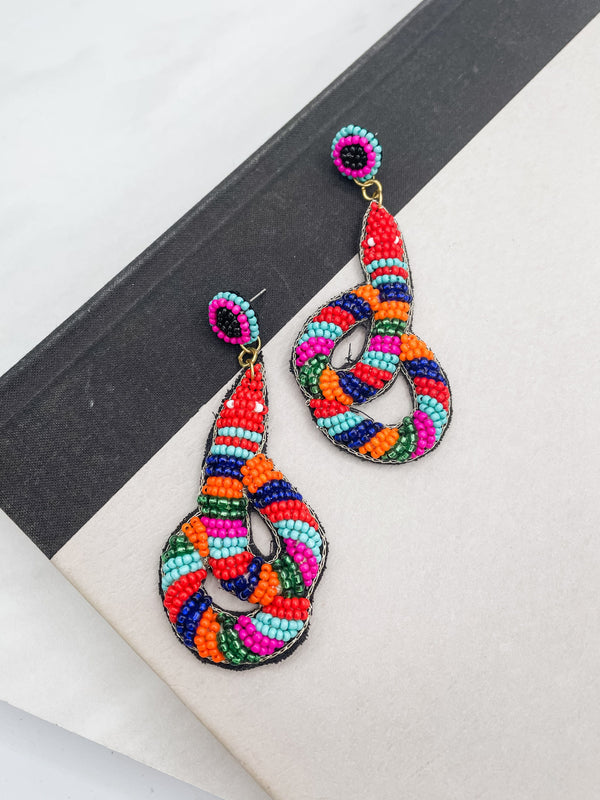 Multicolor Beaded Felt Back Snake Earrings
