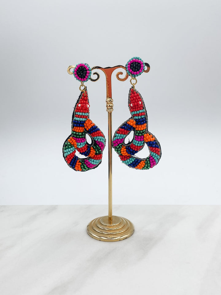 Multicolor Beaded Felt Back Snake Earrings