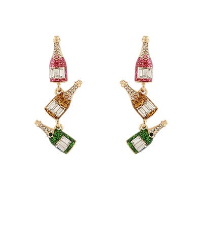 Multicolor Bedazzled Champagne Bottles Festive Drop Earrings