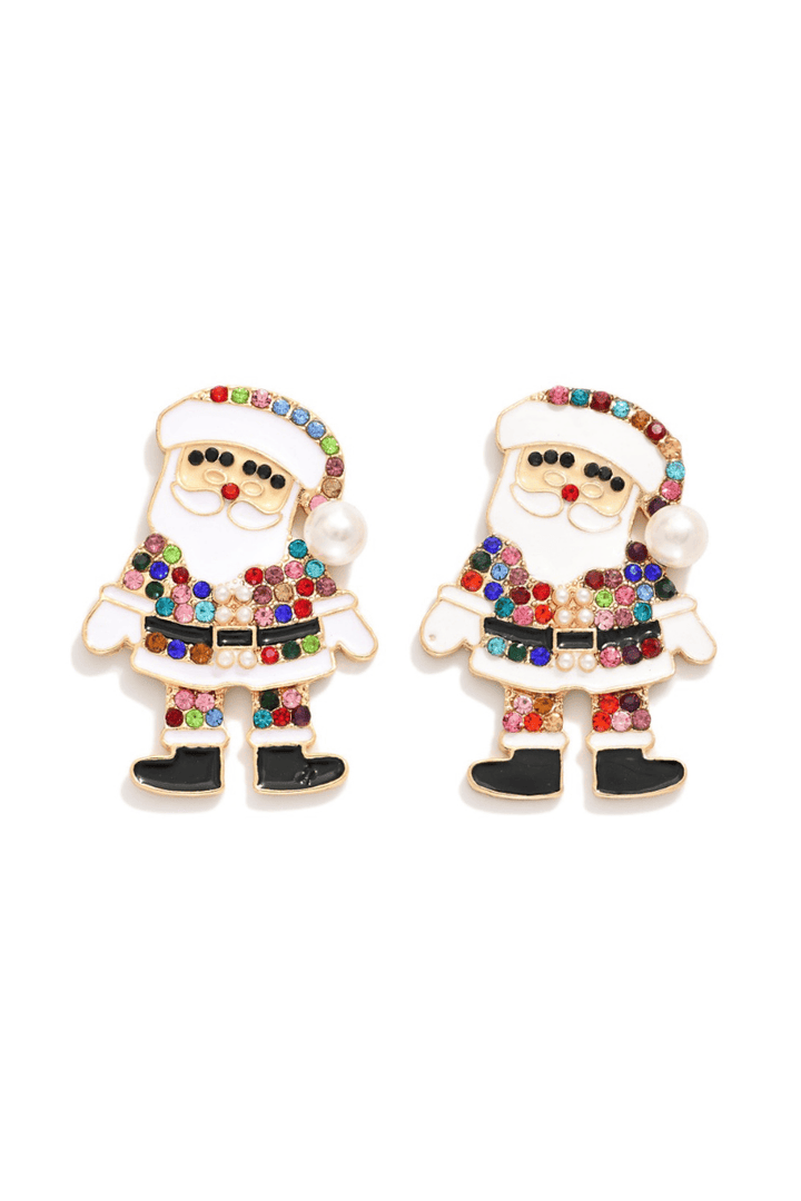 Multicolor Gem Stone Studded Santa Claus Dangle Earrings