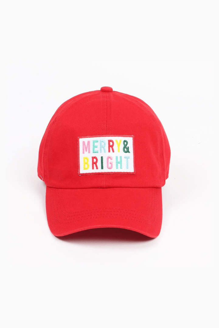 Multicolor Merry & Bright Embroidered Lettering Holiday Baseball Cap