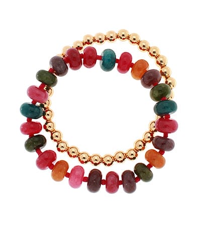 Multicolor Stone Beads and Simple Chrome Beaded Bracelet Set