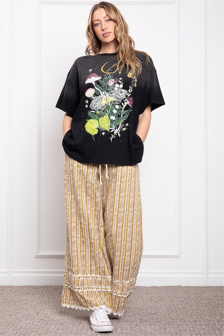 Mystical Nature Print Mineral Washed Graphic T-Shirt