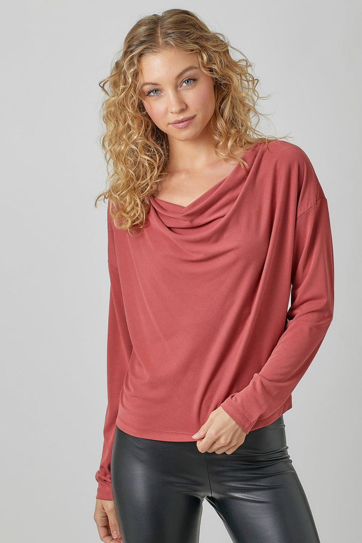 Mystree Cowl Neck Long Sleeve Loose Fit Modal Top